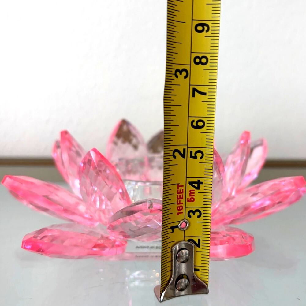 Sparking Cut Crystal Pink Glass LOTUS FLOWER Candle Holder - Picture 7 of 10